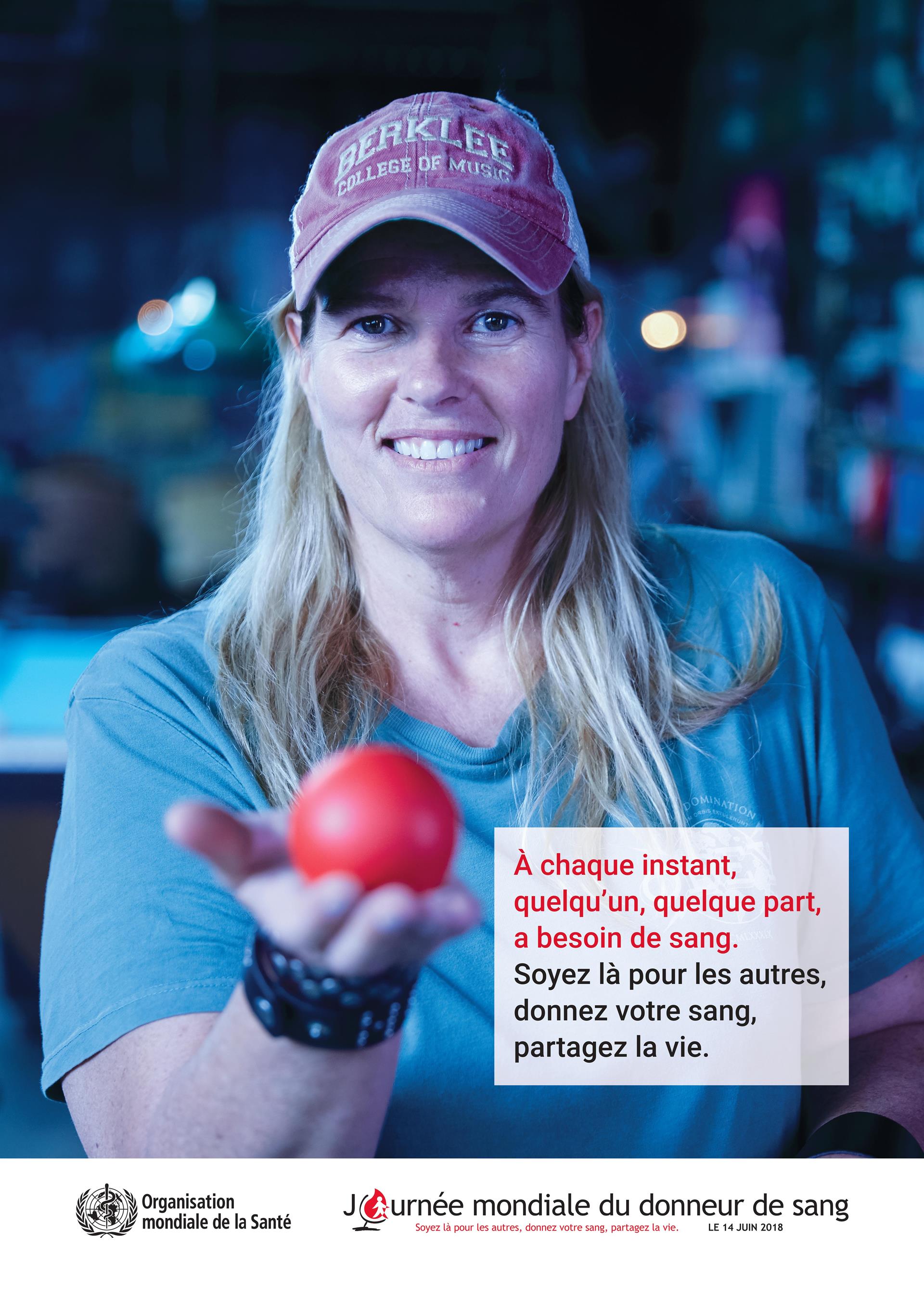 Affiche de la Journée mondiale du donneur de sang 2018 de l'OMS - donnez votre sang partagez la vie