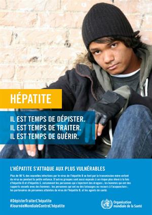 Affiche de la campagne de l'OMS pour la Journée mondiale de l'hépatite 2018 invitant au dépistage précoce