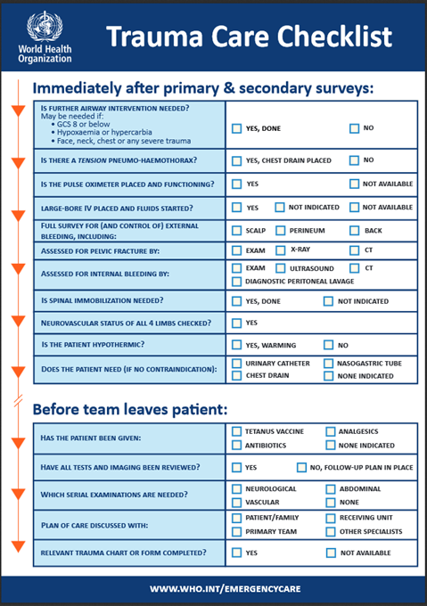Trauma care checklist