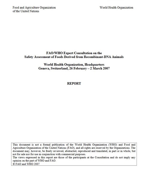 Safety assessment of foods derived from recombinant-DNA animals