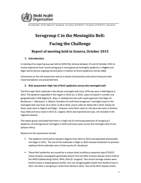 Serogroup C in the Meningitis Belt: Facing the Challenge