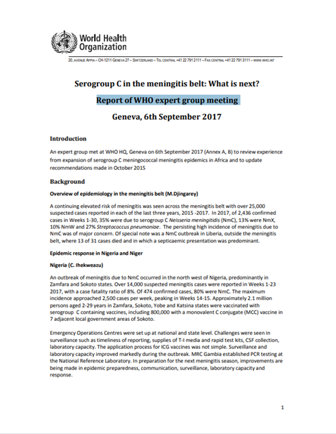 Serogroup C in the meningitis belt: What is next?