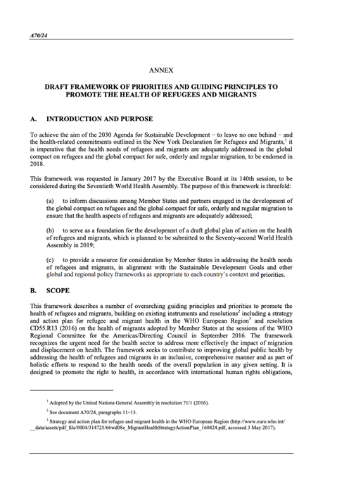 Annex: draft framework of priorities and guiding principles to promote the health of refugees and migrants