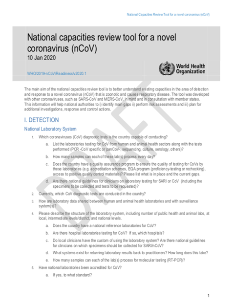 National capacities review tool for a novel coronavirus (nCoV)