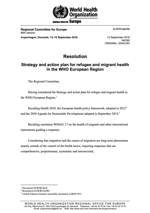 Strategy and action plan for refugee and migrant health in the WHO European Region