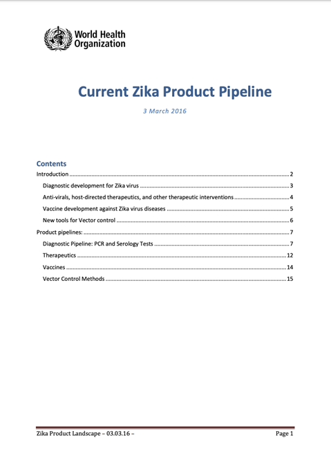 Current Zika Product Pipeline