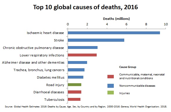 Top 10 global causes of deaths 2016 Top 10 global causes of deaths 2016