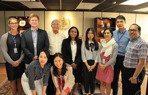 WPRO Interns and Volunteers together with Regional Director, Dr Shin Young-soo (third from the left) and IVP Coordinator, Dr Rodel Nodora (first from the right).